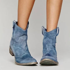 Cowboystiefel Damen mit Orthopädischer Fußbettunterstützung – Elegante Schwarz Westernstiefel für Stil und Komfort in Blau