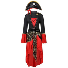 Damen Piraten-Halloween-Kostümkleid | Schnürung & Asymmetrischer Saum in Rot