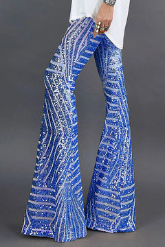 Damen Ausgestellte Paillettenhose Festlich Polyester Glänzend in Blau