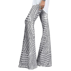 Damen Ausgestellte Paillettenhose Festlich Polyester Glänzend in Grau