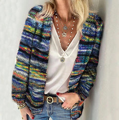 Damen Bunter Langarm Strick-Cardigan Offene Passform für Herbst und Winter in Blau