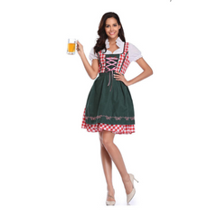 Damen Klassisches Kariertes Dirndlkleid | Midi in Dunkelgrün / Rot