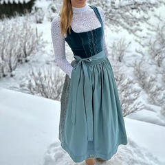 Damen besticktes Vintage Dirndl Kleid | Midi in Marineblau