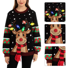 Damen Festlicher Weihnachtspullover mit LED-Lichtern Strick Warm in Schwarz