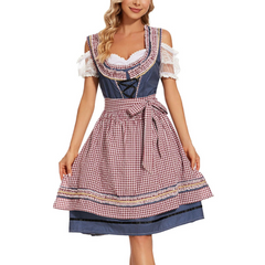 Damen Kariertes Klassisches Dirndlkleid | Midi in Blau