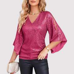 Damen Glamouröses Kurzarm-Oberteil Pailletten in Rosa