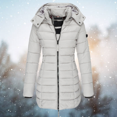 Damen Lange Steppjacke mit Kapuze Winterjacke Warm Gefüttert Komfortabel in Grau