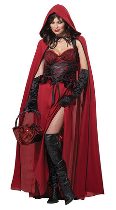 Damen Halloween-Kostümkleid mit Kapuze | Schnürung & Maxi-Länge in Rot