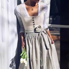 Damen Modernes Elegantes Trachtenkleid | Midi Dirndl Kleid in Weiß