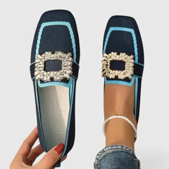 Damen Orthopedic Slip-On Loafer mit Kristallschnalle und Arch Support für Sommer in Blau