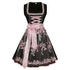 Damen Traditionelles Dirndlkleid mit Stickerei | Midi in Rosa Schwarz