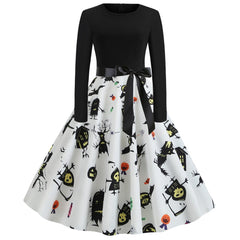 Damen Halloween-Kleid mit Print | Langarm & Ausgestellter Schnitt in Schwarz 2