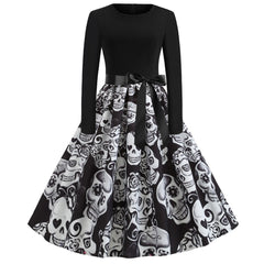 Damen Halloween-Kleid mit Print | Langarm & Ausgestellter Schnitt in Schwarz 12