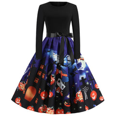 Damen Halloween-Kleid mit Print | Langarm & Ausgestellter Schnitt in Schwarz 10