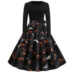 Damen Halloween-Kleid mit Print | Langarm & Ausgestellter Schnitt in Schwarz 4