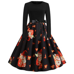 Damen Halloween-Kleid mit Print | Langarm & Ausgestellter Schnitt in Schwarz 5