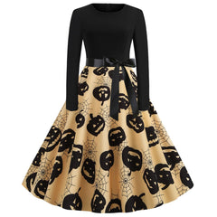 Damen Halloween-Kleid mit Print | Langarm & Ausgestellter Schnitt in Schwarz 6