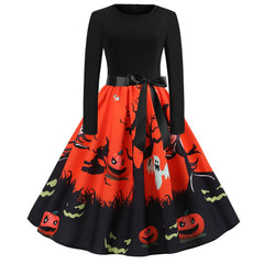 Damen Halloween-Kleid mit Print | Langarm & Ausgestellter Schnitt in Schwarz 8