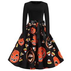 Damen Halloween-Kleid mit Print | Langarm & Ausgestellter Schnitt in Schwarz 9