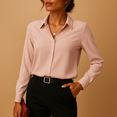 Damen Elegantes V-Ausschnitt Langarm Bluse in Rosa