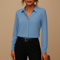 Damen Elegantes V-Ausschnitt Langarm Bluse in Himmelblau