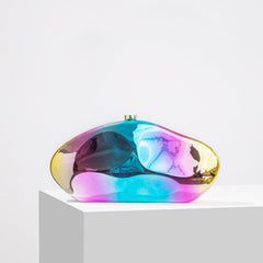 Elegante, strukturierte Damen-Clutch in Goldoptik – Luxus in Regenbogen