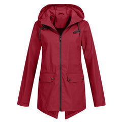 Damen Kapuze Regenjacke | Wasserdichte in Rot