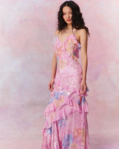 Levitia –  Traumhaftes gerafftes Maxikleid in Rosa