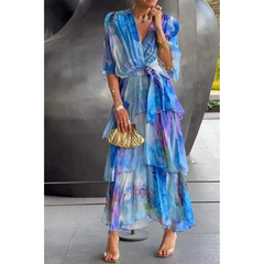 Friede - Damen Wickelkleid Mit Lagenmuster in Blau
