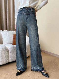 Gesine - Vintage Denim Wide Leg Jeans mit Knöpfen in Blau