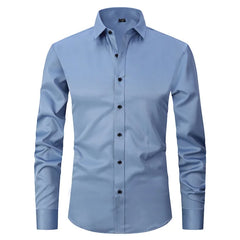 Gottlieb - Elastisches, knitterfreies Herrenhemd für Frühling in Grau-Blau