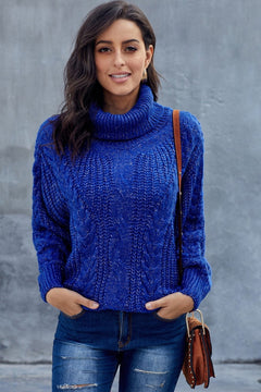 Laura | Grobes Zopfmuster pullover mit Rollkragen in Blau