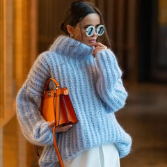 Sandra | Stylischer Grobstrick Rollkragenpullover in Blau