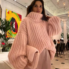Sandra | Stylischer Grobstrick Rollkragenpullover in Rosa