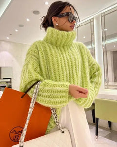 Sandra | Stylischer Grobstrick Rollkragenpullover in Grün