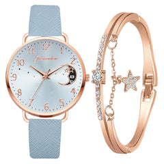 Uhren-Set mit Mondzahlen-Zifferblatt und Armbändern in Himmelblau