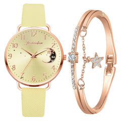 Uhren-Set mit Mondzahlen-Zifferblatt und Armbändern in Gelb