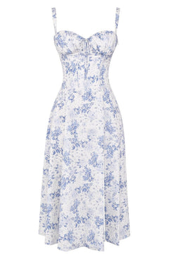 Julia | Sommerkleid in Blau - Blumenmuster