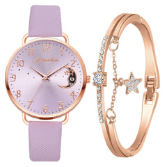 Uhren-Set mit Mondzahlen-Zifferblatt und Armbändern in Lila