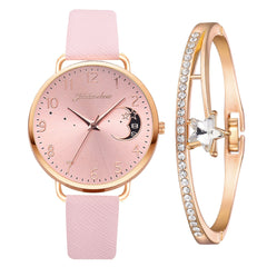 Uhren-Set mit Mondzahlen-Zifferblatt und Armbändern in Rosa