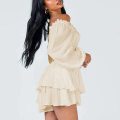 Jennifer | Schulterkleid mit Rüschen und Puffärmeln in Beige