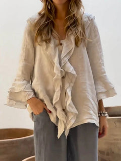 Kerstin | Stilvolles Rüschen Freizeitshirt in Beige