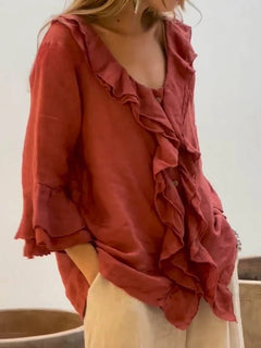 Kerstin | Stilvolles Rüschen Freizeitshirt in Rot