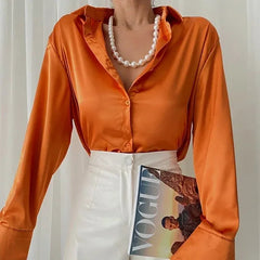 Monika | Luxuriöse Seiden Elegante Bluse in Orange