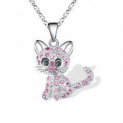 Silberne Babykätzchen und farbige Zirkonia Halskette in Rosa