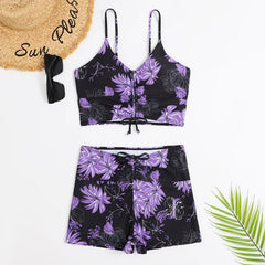 Lucia® | 3-teiliger Bikini-Badeanzug aus Ombre-Spitze mit Strandrock in Lila Druck