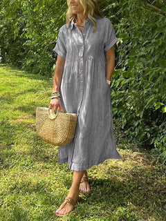 Helga | Komfortables Maxi-Hemdkleid mit weichem Griff in Grau