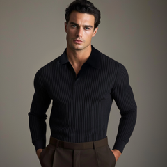 MICHAEL - ENG ANLIEGENDES STRICKPOLO in Schwarz