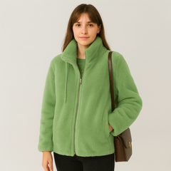 Jackie | Kuschelige, übergroße Teddy-Langjacke in Grün