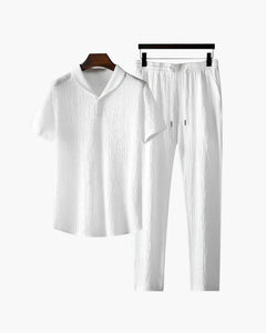Jared - Herren-Zweiteiler-Set Kurzarmshirt & Hose Sommer-Set in Weiß